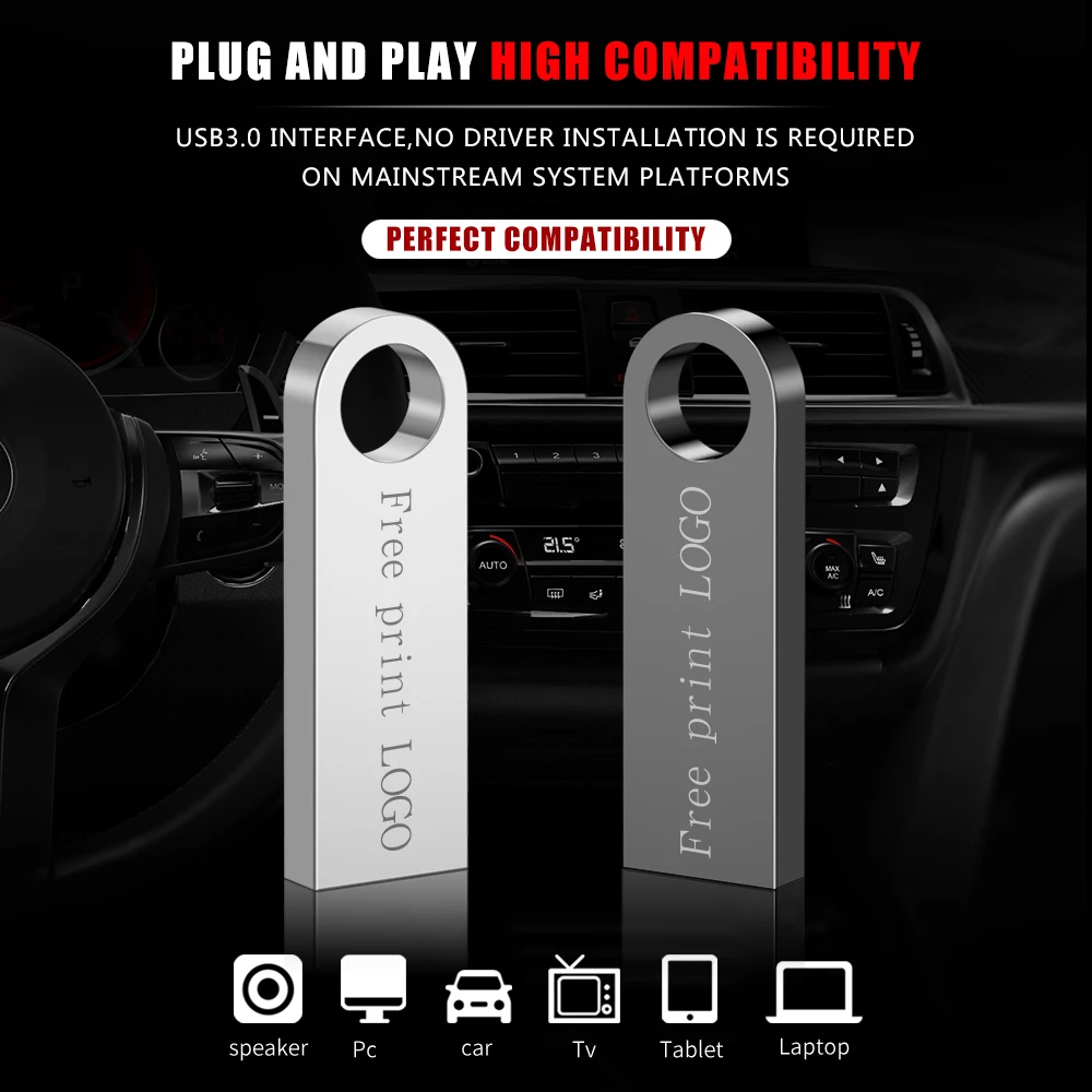 New usb flash drive Mini metal pendrive 4GB 8GB 16GB 32GB 64GB flash memory usb 3.0 gift pen drive 128GB u disk Silver Free logo (7)