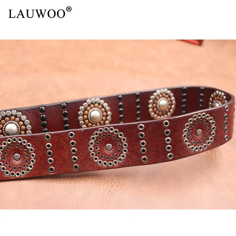LAUWOO, ремень унисекс в стиле ретро, в горошек, с металлическими заклепками, ремни в стиле панк, ретро, Римский стиль, ремень ручной работы из натуральной кожи Cinto