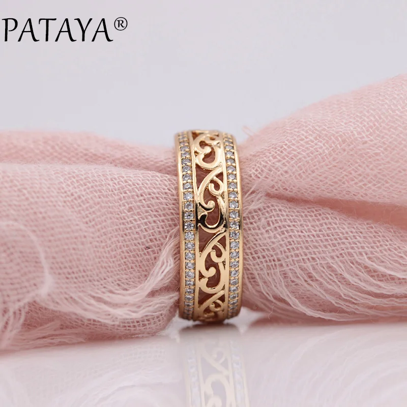 Kopen PATAYA Nieuwkomers 585 Rose Gold Dubbele Rij Micro wax Inlay Natuurlijke Zirkoon Hollow Ringen Vrouwen Wedding Party Trendy fijne Sieraden