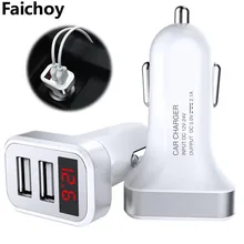 5V 2.1A 2 устройство для автомобиля с двумя портами USB Зарядное устройство с светодиодный Дисплей автомобильный адаптер Напряжение тока низкого Напряжение Предупреждение для iphone 6 7 8 телефона столом