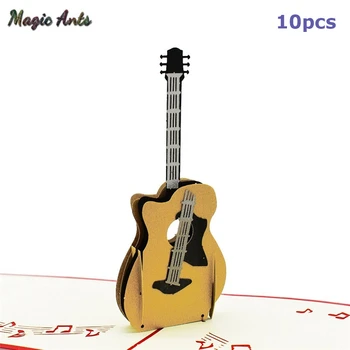 

10 Pack Guitar Model Pop-Up Cards Birthday with envelope stickers laser cut invitation Greeting Cards Graduation Gifts Card