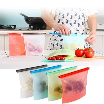 

Reusable Silicone Food Storage Bag Leakproof Vacuum Fresh Fruit Meat Milk Storage Bags Stand Up Zips Shut Vegetable Sealed Bag