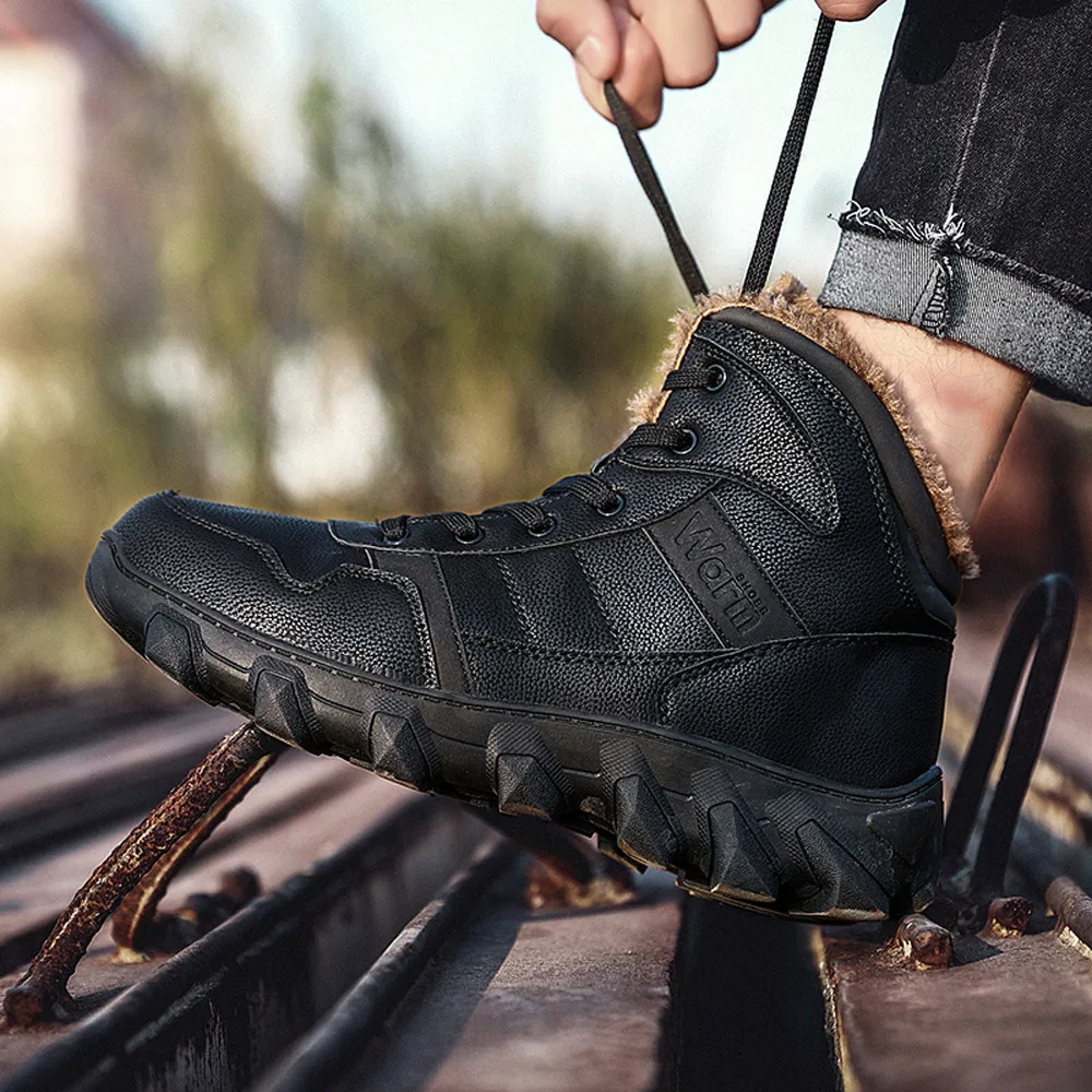 Повседневное мужская обувь на плоской подошве с начесом теплая одежда обувь водонепроницаемый износостойкие высокие, чтобы помочь