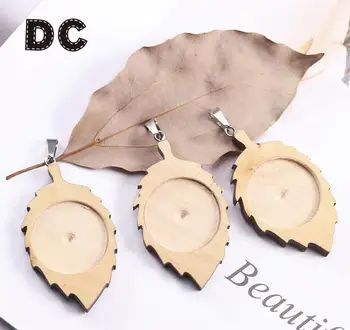 

DC 10pcs/lot Wood Leaf Blank Pendants Tray Base Fit Resin Glass Cabochon Cameo Bases For DIY Earring Necklace Jewelry Making