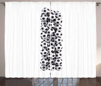 

Letter I Curtains Stack of Soccer Balls Vertical Arrangement Sporting Equipment Classic Design Living Room Bedroom Window Drapes