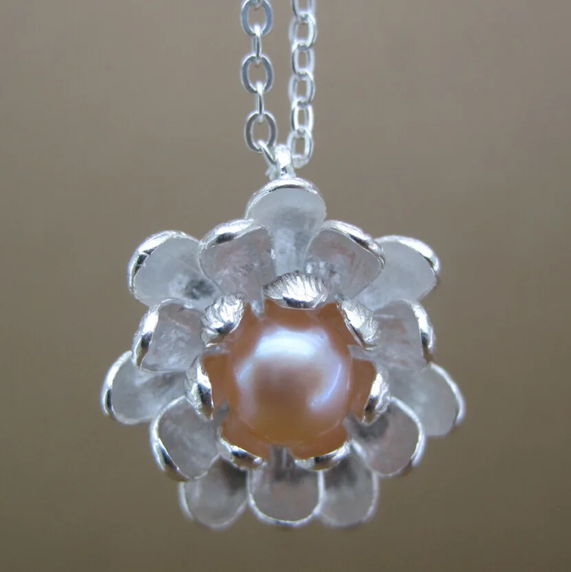 Brand new 925 sterling silver blooming chrysanthemums necklace handmade jewelry pearl pendant necklace for women