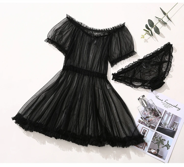 Sexy Underwear Kawaii Princess Women Sleepwear Nightgown Transparent Flirt with Cute Shorts Temptation Babydoll Dress