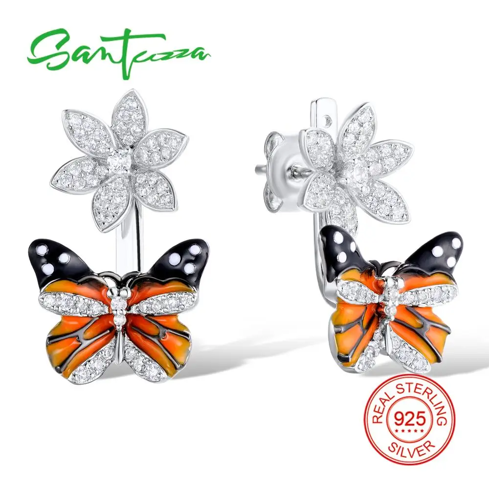 SANTUZZA серебряные серьги в виде бабочек для женщин 925 пробы серебряные серьги-клипс Серебро 925 фианит brincos Ювелирные изделия с эмалью