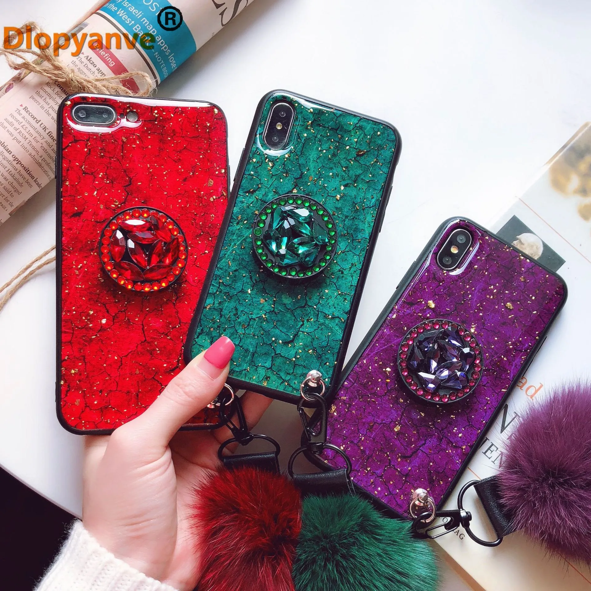 

Hot Fashion Epoxy gold foil Cover For iPhone 6 6S 7 8 Plus X XR Xs Max case shiny Diamond Bracket marbled Soft cover