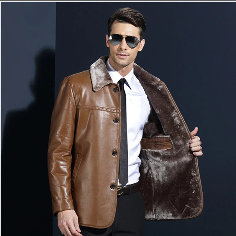 

2018 Winter Warm Men's Genuine Leather Jacket chaqueta cuero hombre Thick Keep Warm Winter Leather Jacket Men Fur Collar, M-4XL