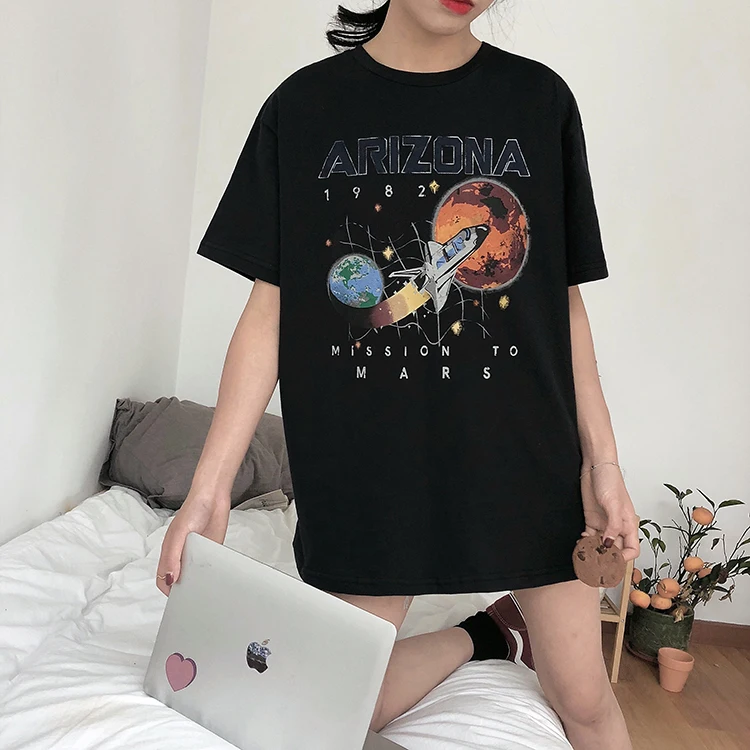 Arizona Space черная футболка Shattle Mission To Mars Футболка 1982 винтажные женские топы