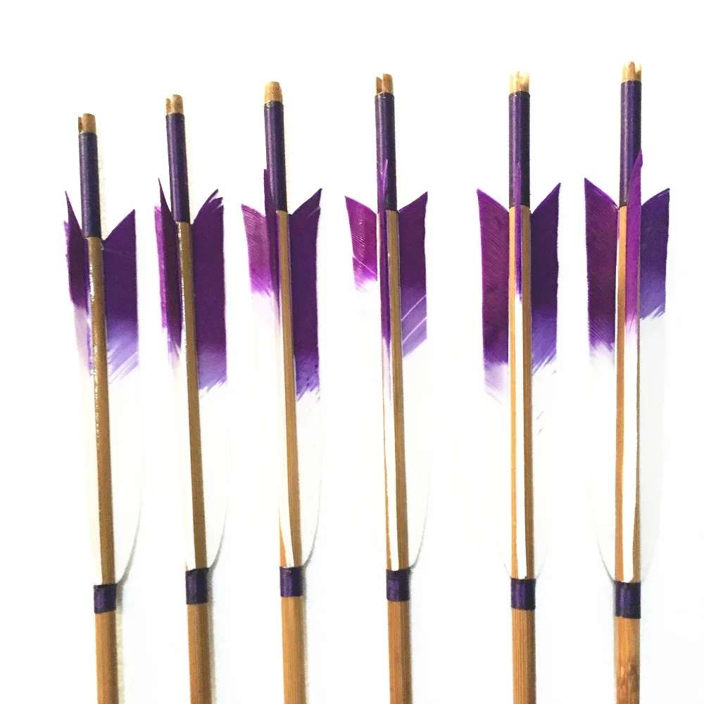 3/6/12Pk High Quality Purple White Feather Bamboo Arrow For Recurve