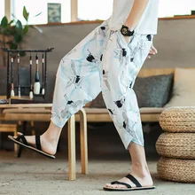 Xianhe укороченные брюки мужские в китайском стиле мужские летние пляжные штаны широкие брюки 7 очков шорты прямые свободные большие размеры p c