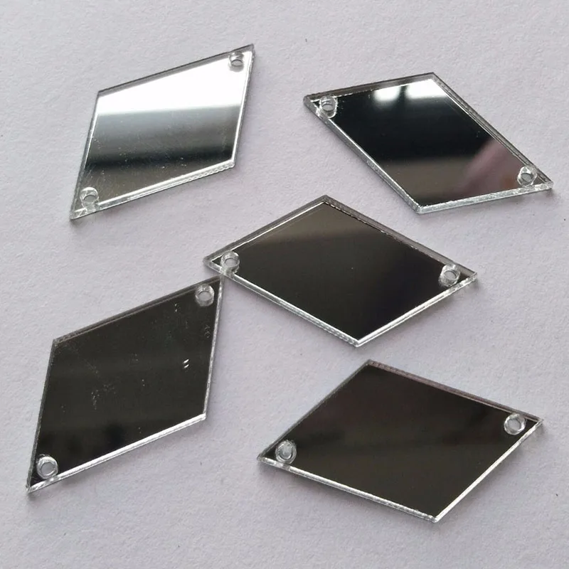 20pcs Sew On Silver Diamond Shape Mirror Beads DIY Mirrored Rhinestones