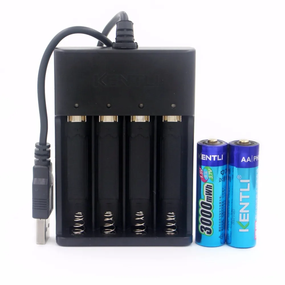 2 шт. АА батареи 1.5 В 3000mwh литий-полимерный литий аккумуляторные батареи AA+ 4 слота Порты USB Smart Зарядное устройство