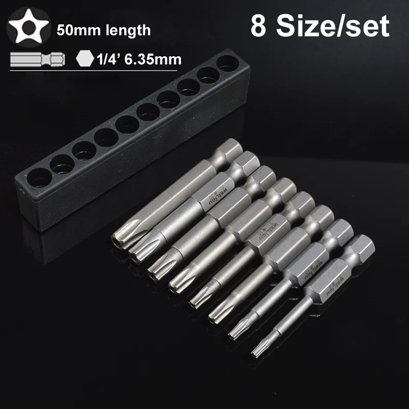 150 mm de largo puntas de destornillador de cabeza de estrella magn/ético de 1//4 pulgadas T8//T10//T15//T20//T25//T27//T30//T40 Juego de 8 puntas de destornillador Torx