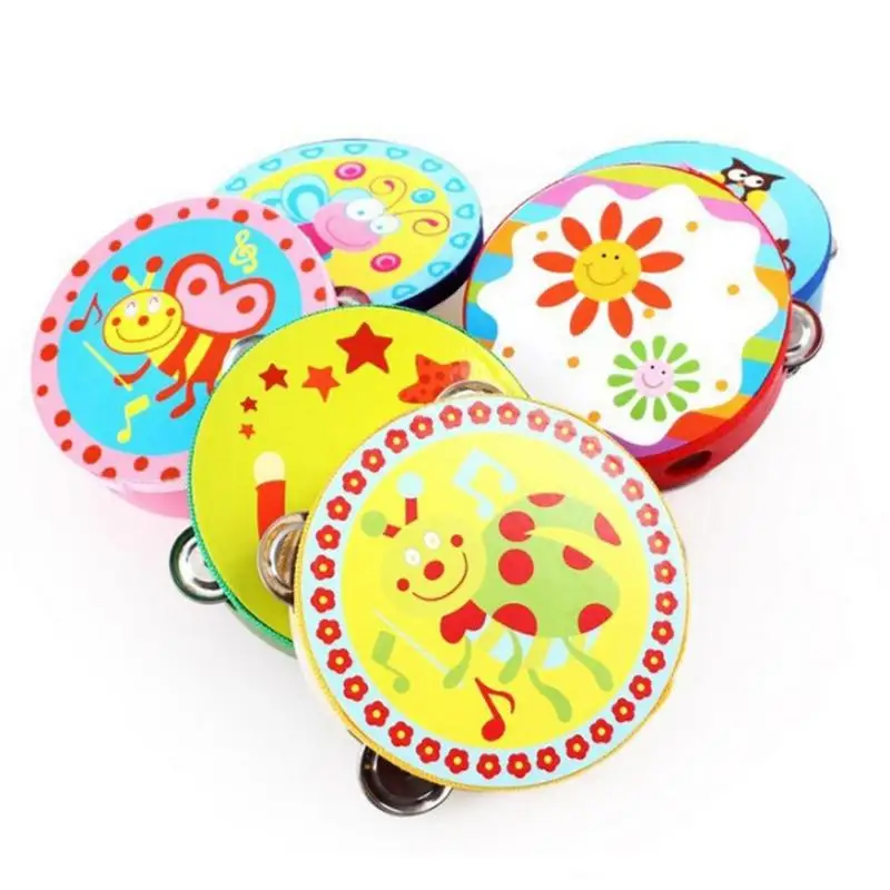 Kids Educational Cartoon Wooden Drum Rattles Toy Baby Hand Drum Toy