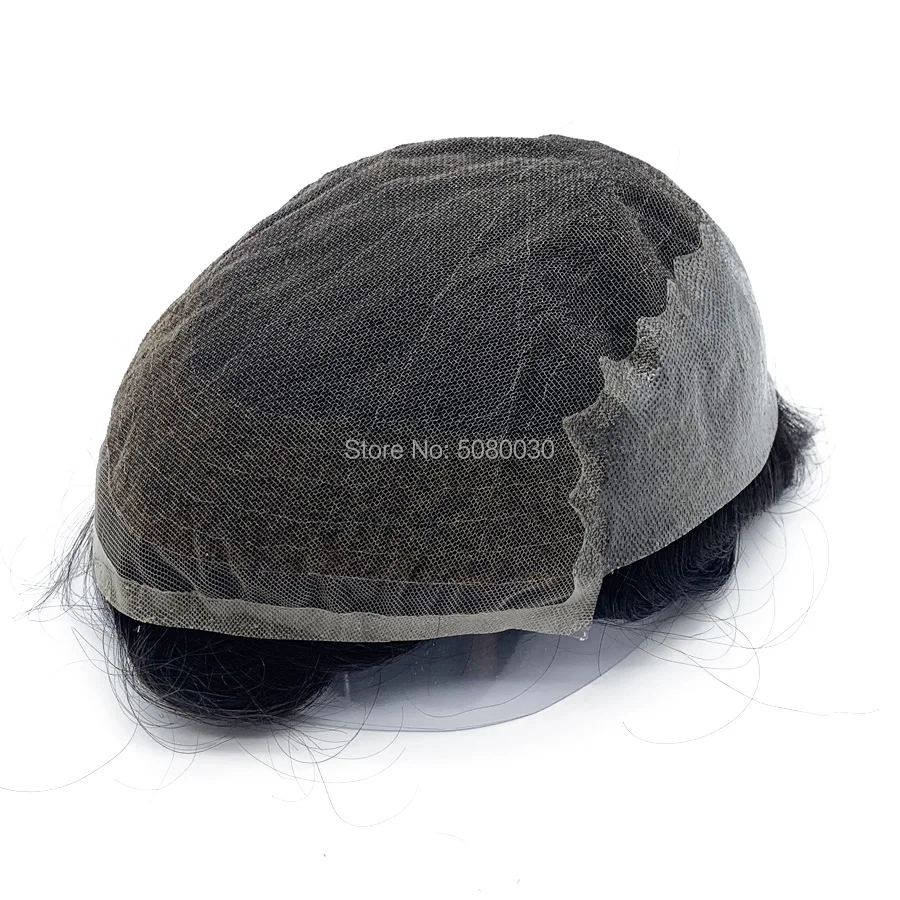 

Hair men toupee base front and crown swiss lace with around pu mens wig bleached knots remy hair mens hair replacement system