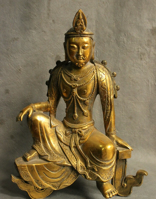 

S3122 10" Chinese Bronze Gilt Temple Free Kwan-Yin Quan Yin Joss Mammon Buddha Statue D0318