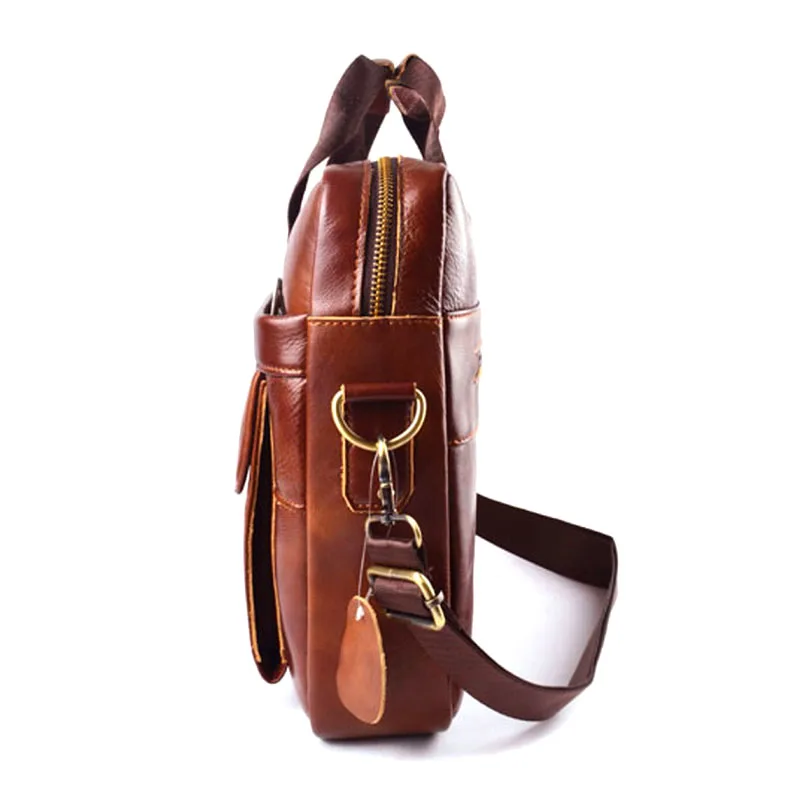 EUMOAN Genuine Leather genuine leather laptop bag Handbags Cowhide Men Crossbody Bag Men's Travel brown leather briefcase