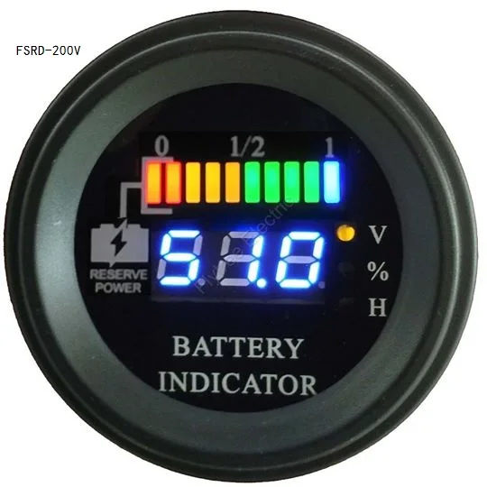 

Round LED Digital Battery gauge discharge Indicator high voltage hour meter state of charge forklift, EV, 24V 36V 48V up to 200V