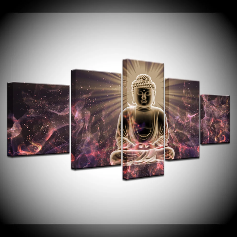 HD Printeds плакат Wall Art холщовая рама Livings комнаты дома Декор 5 шт. Буддизм абстрактные