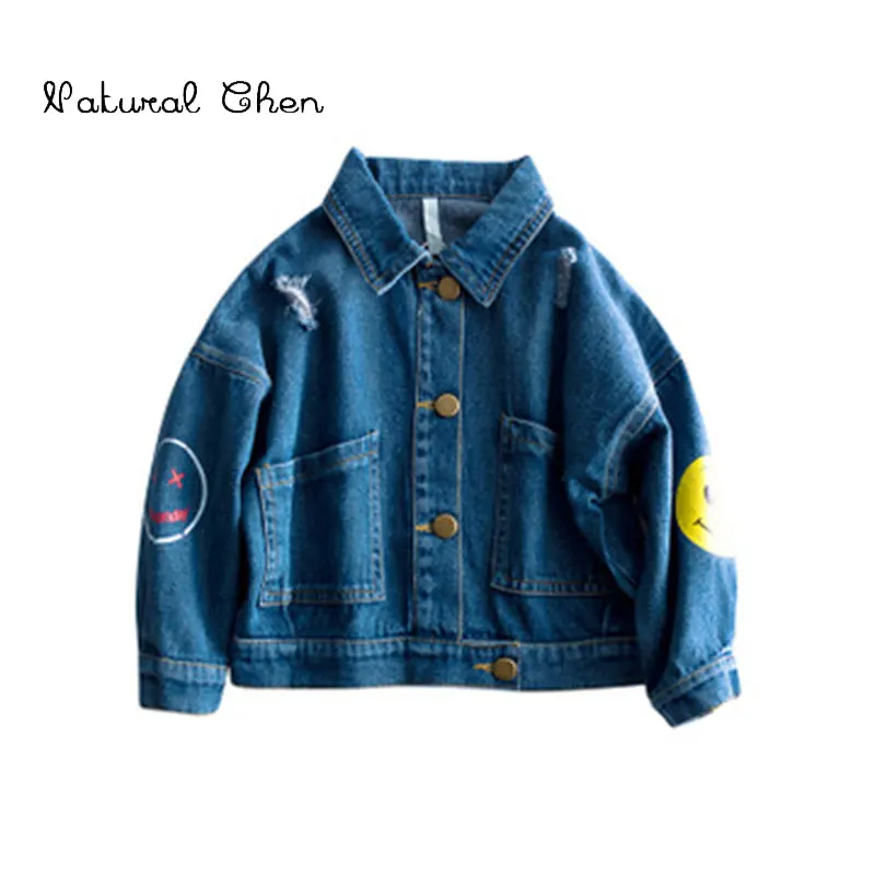 

2019 Spring Children's wear Korean Version Children Smiley Face Printing Denim Jacket Long Sleeve