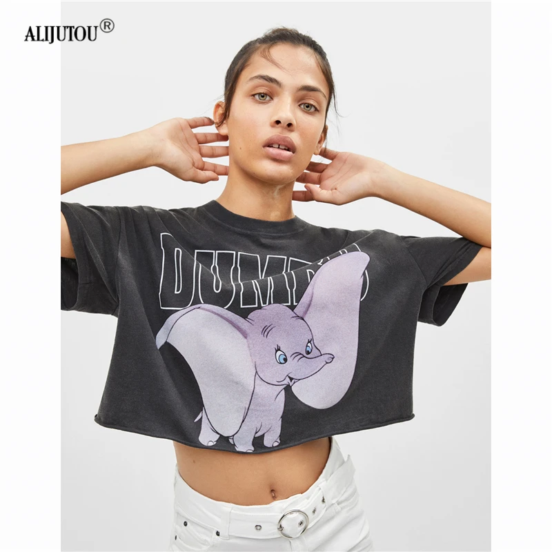 2019 zaraing Dumbo Woman t shirt Summer sexy Print Short Sleeve O Neck Cotton Women Short Top Slim Fit Soft Quality Tops Tee