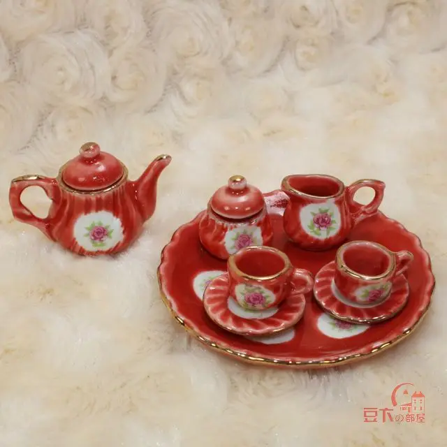 Mini Dollhouse Mini Furniture Model Porcelain Porcelain Rose British tea with super beauty