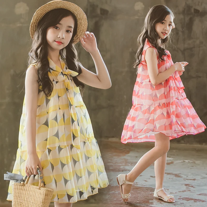 

2019 Summer Baby Girls Print Princess Perform Chiffon Dress Child Party Weeding Dress Kid School Dance Dress Kid Clothes
