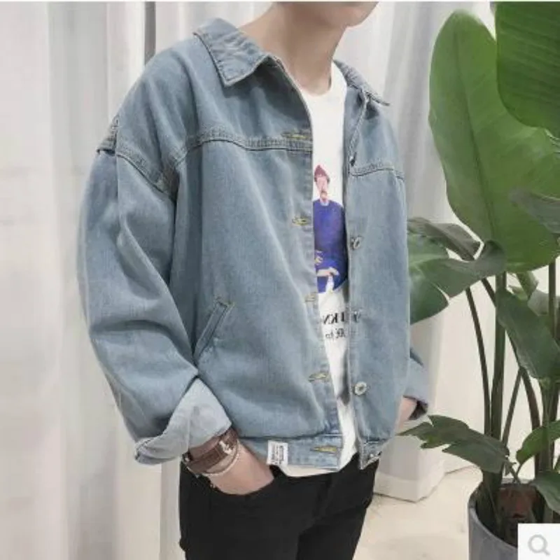 

Chaqueta Trend Men Jacket Handsome Loose Oversized Short Jackets and Coats Cowboy Men Clothes 2018 Streetwear