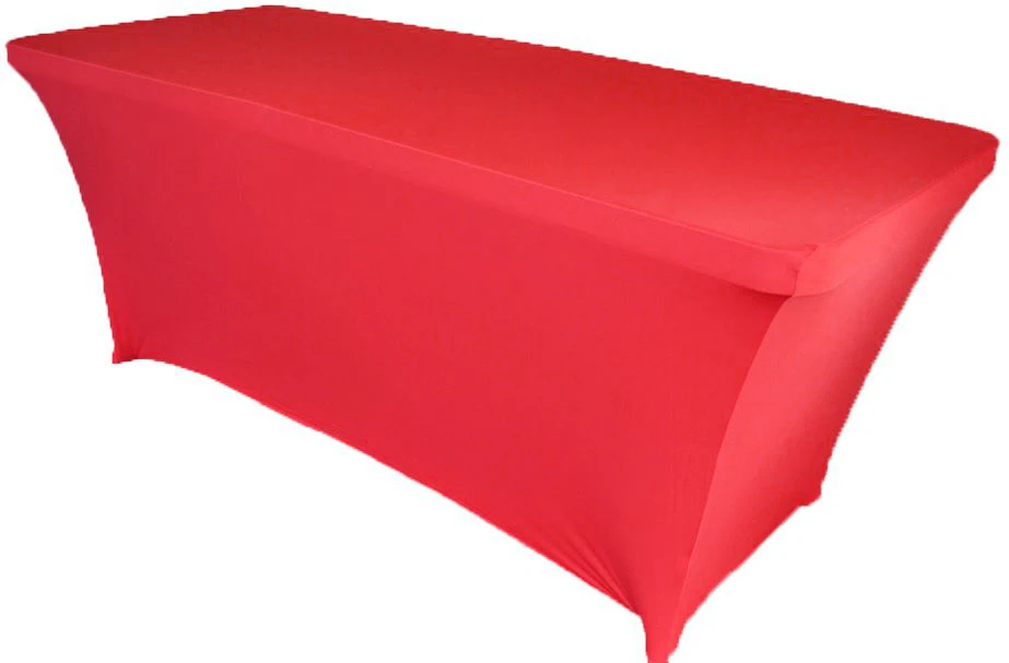WedFavor 10 шт. 5ft 6ft 8ft прямоугольный стрейч спандекс покрытие стола Свадебные лайкра скатерти для вечерние события, декорация для дома и отеля - Цвет: Red