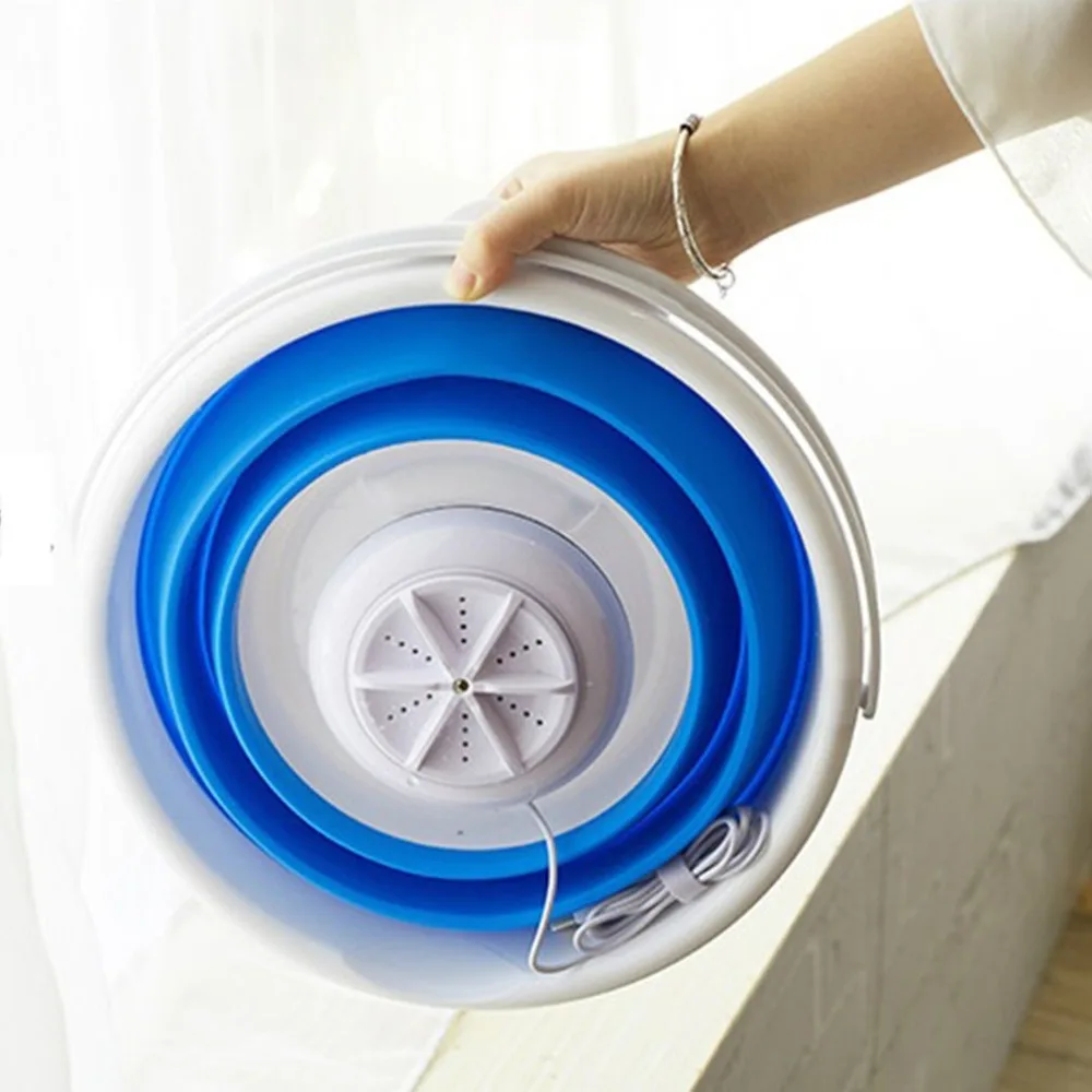  Mini Portable Ultrasonic Turbine Washing Machine Foldable Bucket Type USB Laundry Clothes Washer Cl