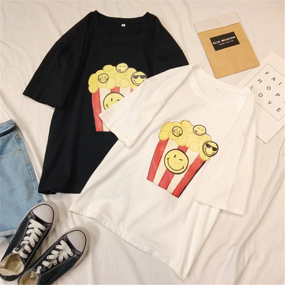 

High quality t-shirt female summer fashion cartoon printing short-sleeved round neck casual loose female short-sleeved shirt