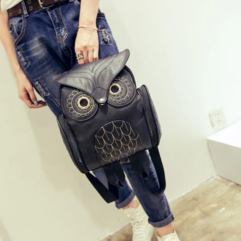 

PU press flower owl shoulder pack new women's cartoon animal pack travel bag