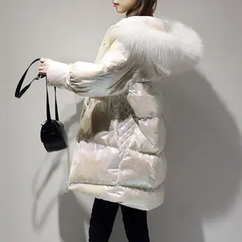 

Fashion Parka Winter Down Jacket Hooded fur collar Glossy Thicker Warm Jacket Long Sleeve Cotton-padded Outwear Casual Coat 892