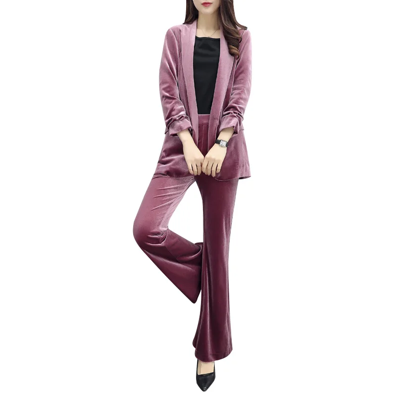 autumn winter new woman gold velvet casual suit sets fashion Slim Office Lady professional pants suits blazer and pants two sets autumn winter new woman gold velvet casual suit sets fashion Slim Office Lady professional pants suits blazer and pants two sets
