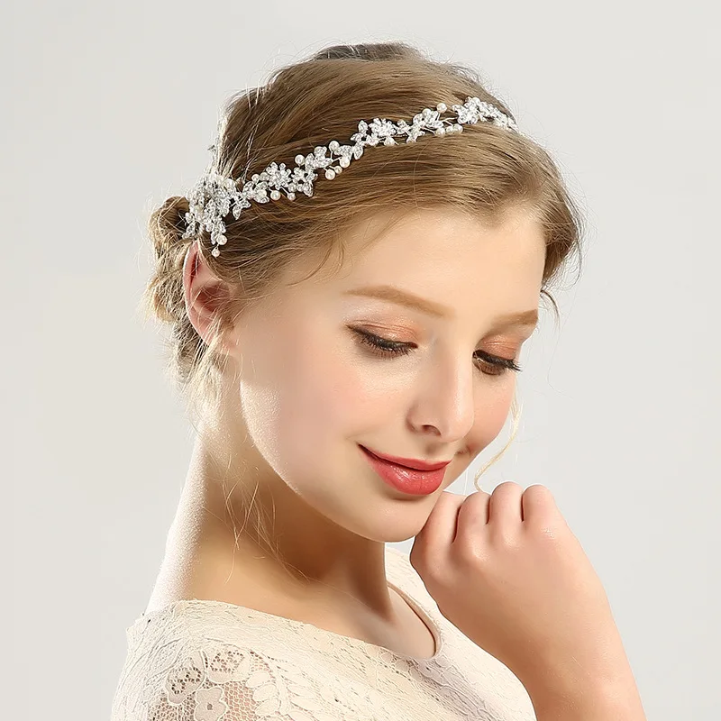 Long Wedding Hair Bands Pearl Jewelry Accessories Bridal Women Rhinestone Ornament Flower Elegant Head Tiara | Украшения и