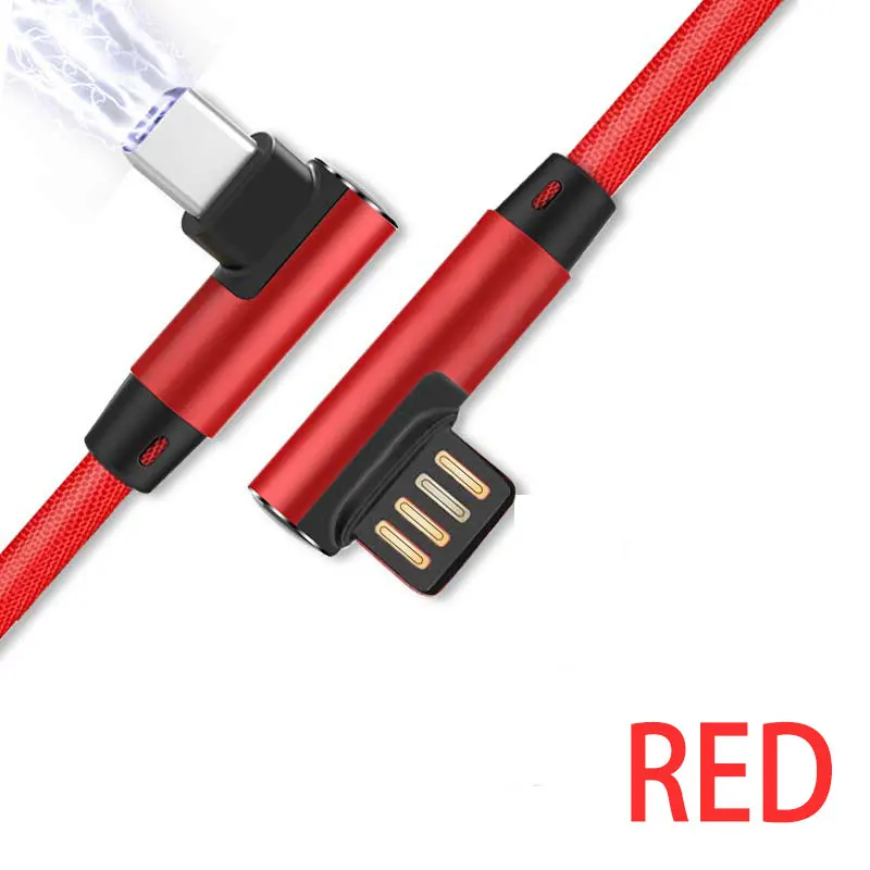 90 градусов 3A usb type C кабель для мобильного телефона для samsung huawei Xiaomi Redmi кабель передачи данных для быстрой зарядки для huawei type-C зарядное устройство - Цвет: Red