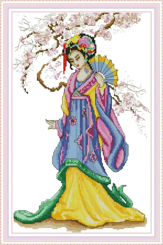 

Korean beauty cross stitch kit aida 14ct 11ct count print canvas cross stitches needlework embroidery DIY handmad