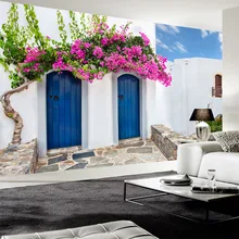 Средиземноморский стиль фото обои 3D греческое здание настенная живопись ресторан кафе спальня фон, настенные росписи Papel де Parede