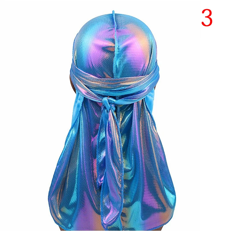 Men's Laser Silky Durags Turban Bandanas Headwear Colorful Men Silky Du Rag Durag Wave Caps Hair Accessories Doo Rag Pirate Hat - Цвет: as pic