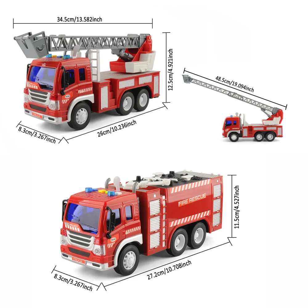 2pcs Literal Fire Truck Toys Set 1/16 Scale Fighting Car Educational Traffic Toys for Children Inertial Truck Toys For Baby Kids