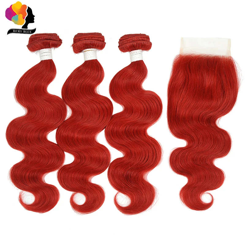 

Remyblue Brazilian Human Hair Bundles With Closure Red 99J Body Wave 3 Bundles With Closure Remy Human Hair Bundles No Shedding