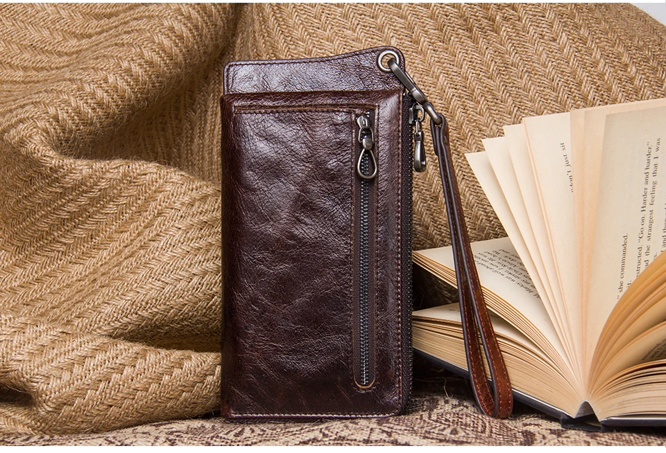CONTACT'S Роскошный брендовый мужской кошелек из натуральной кожи с длинной застежкой молния и с отделениями для денег карт и телефонов типа 6.5