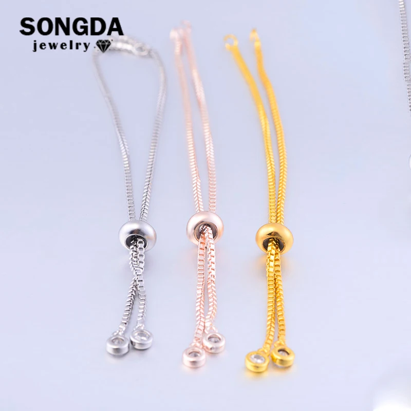 

SONGDA Copper Simple Adjustable Slider 1mm Chain Three-color Snake Chain for Jewelry Making Fit Two Loops Connector DIY Bracelet