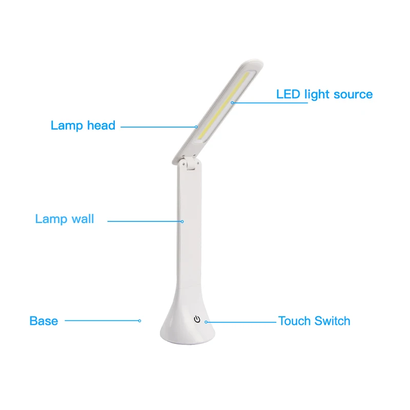 Светодиодный настольный светильник с 3 режимами сенсорного управления, складная COB лампа с регулируемой яркостью, настольная лампа для чтения, учебы, работы, белого цвета