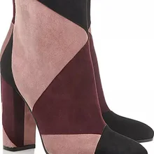 Женские ботильоны; сезон осень-зима разноцветные полусапожки на квадратном каблуке с боковой молнией и острым носком на высоком каблуке; botines zapatos mujer