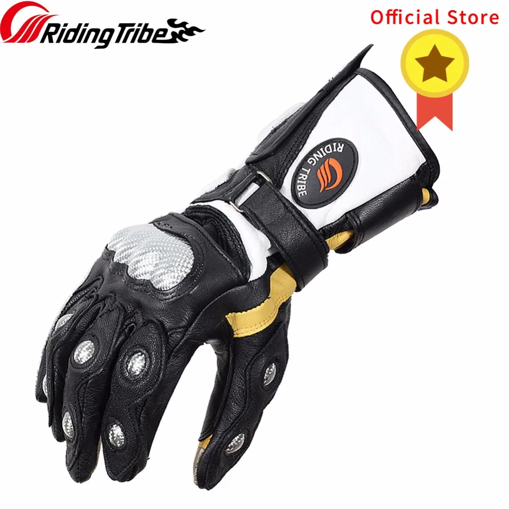 Riding Tribe Goatskin Genuine Leather Gauntlet Motorcycle Gloves Carbon Fiber Superb Protection