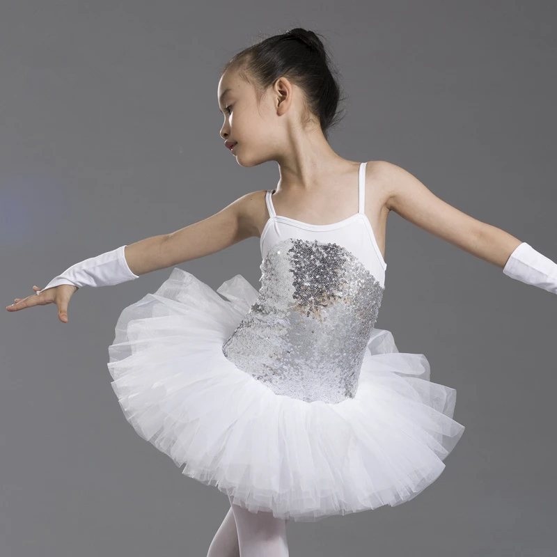Blue White Black Girls Ballet Tutu Dress Shining Sequins Bodice Five Layers Mesh Skirt Kids Stage Dance Performance Costume |